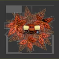 Cartoon Scene Featuring Red Backpack Yellow Scrolls Silver Knife And Red Maple Leaves